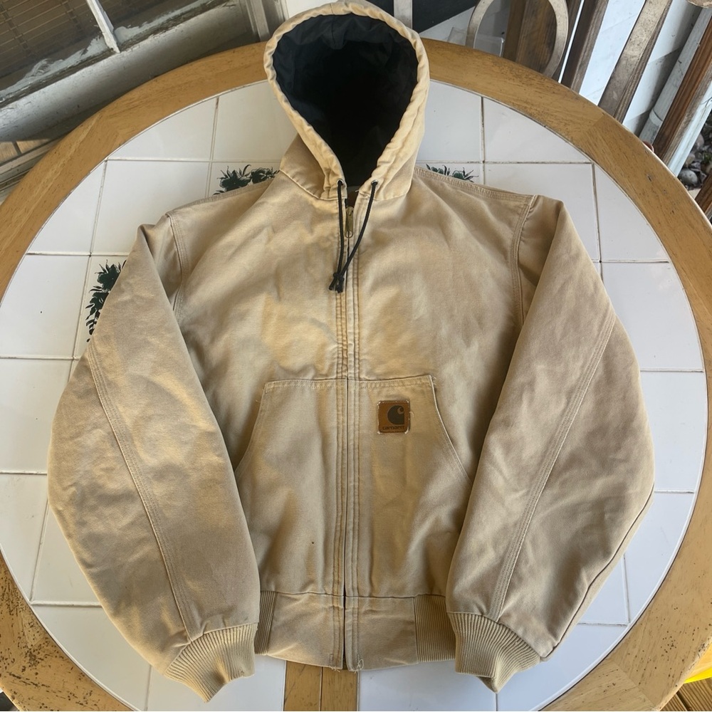 Vintage Carhartt Jacket JQ295 Medium Full Zip Active Hoodie Canvas Big Patch USA